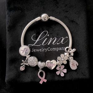 Linx Snake Chain Bracelet with Pink Breast Cancer Awareness Themed Charms